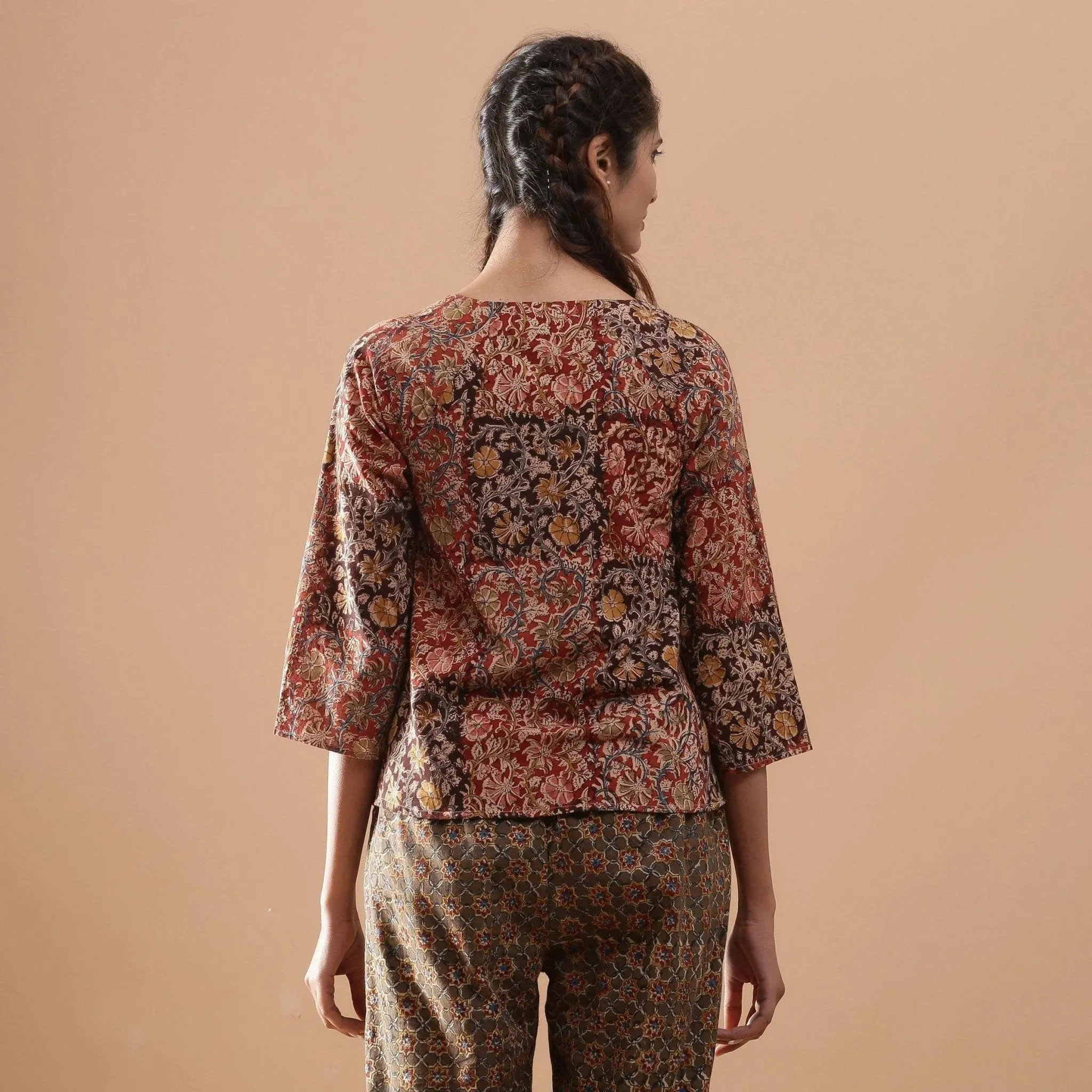 Kalamkari Block Print Muddy Red Cotton Top