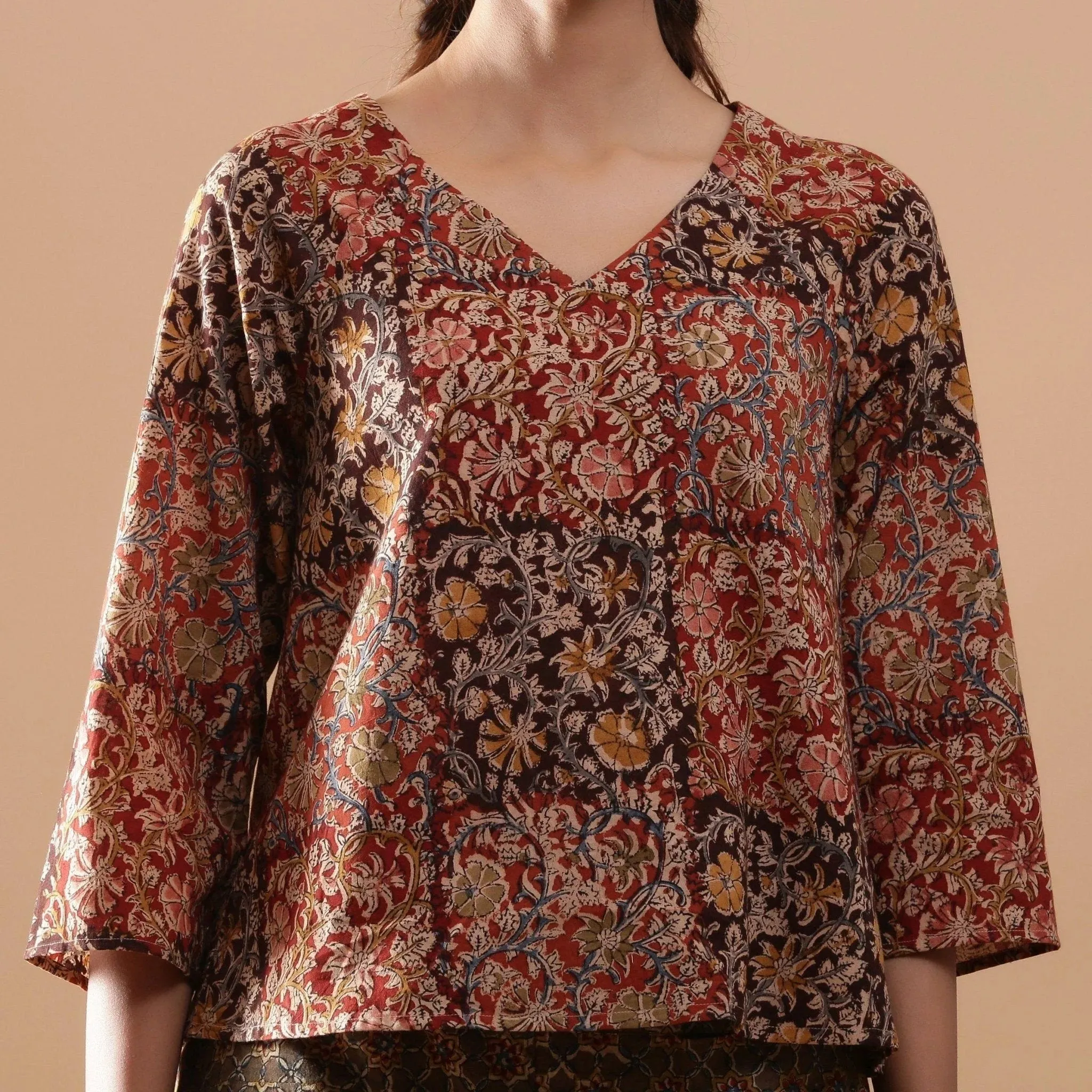Kalamkari Block Print Muddy Red Cotton Top