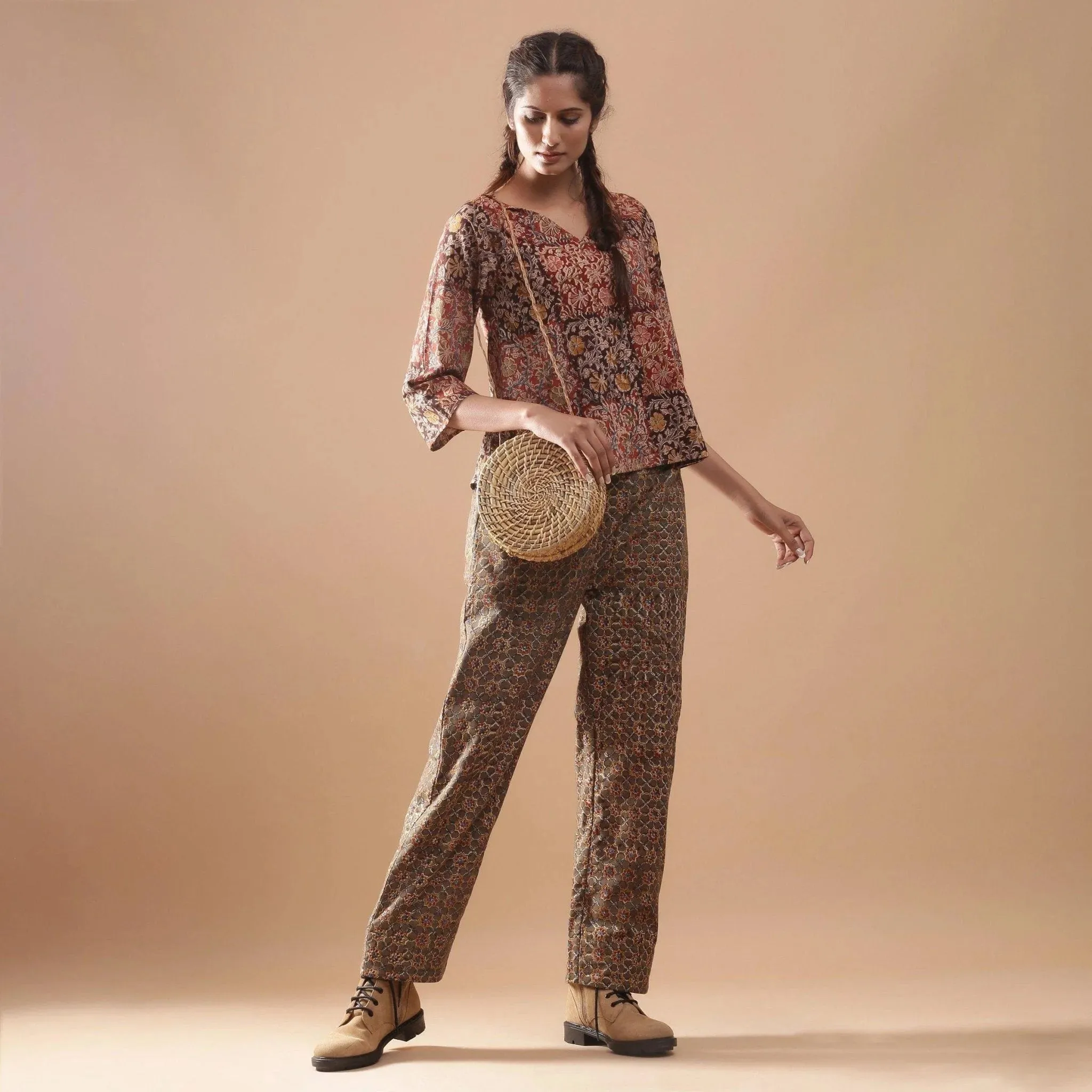 Kalamkari Block Print Muddy Red Cotton Top