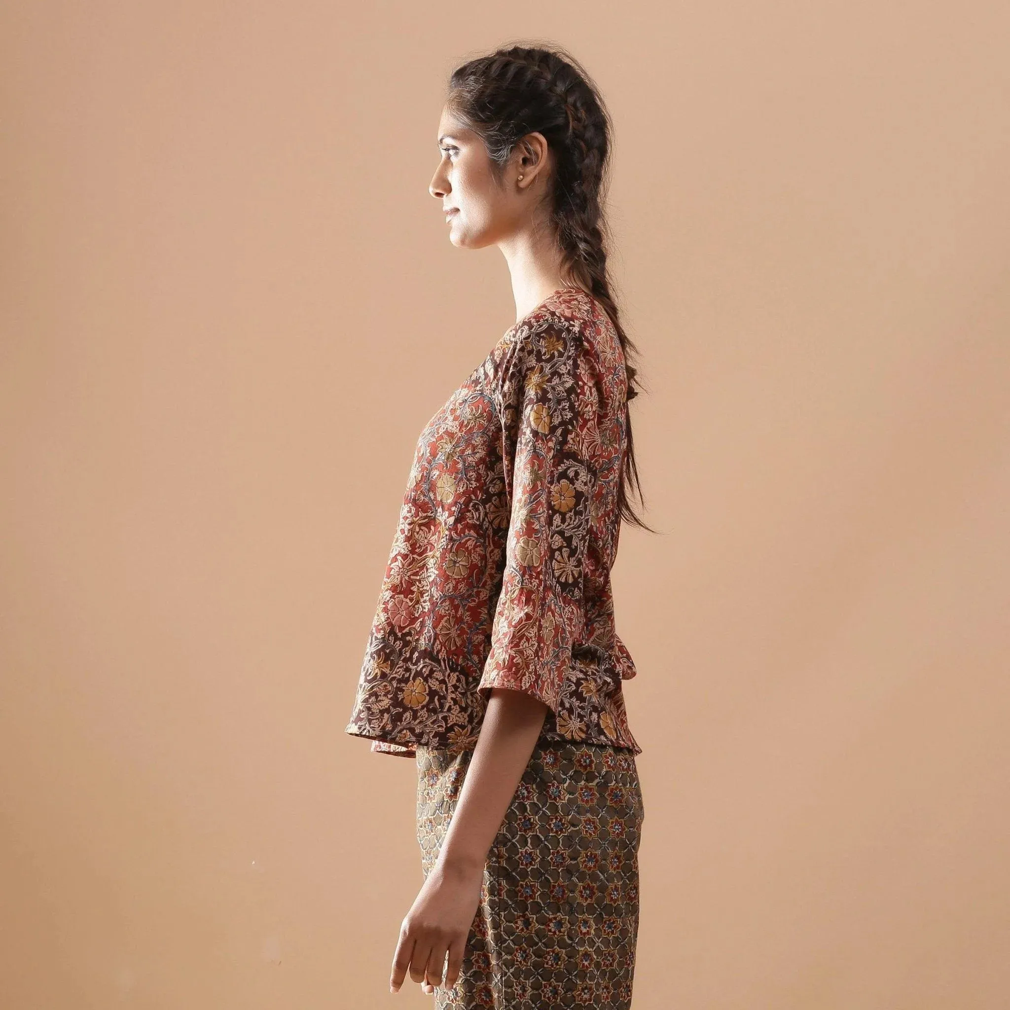 Kalamkari Block Print Muddy Red Cotton Top
