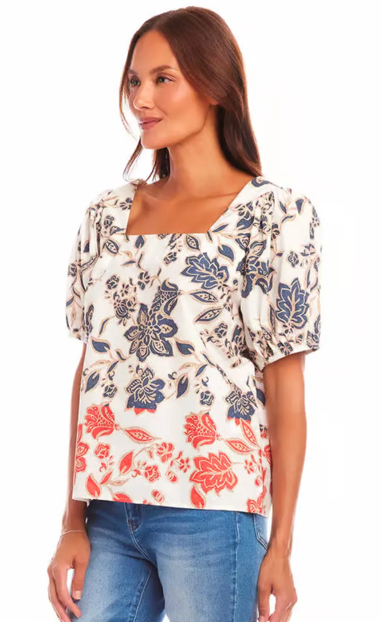 Karen Kane: Puff Sleeve Square Neck Top in Print