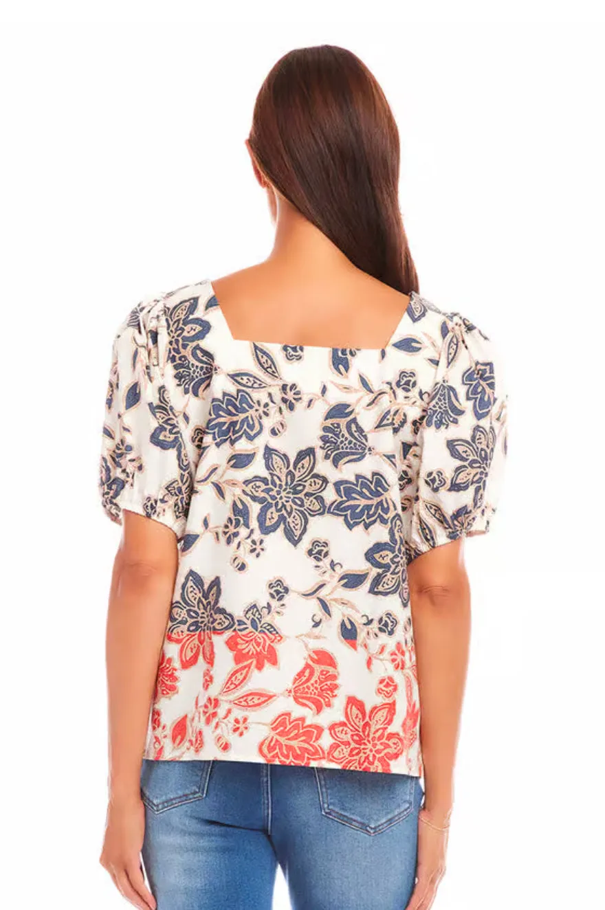 Karen Kane: Puff Sleeve Square Neck Top in Print