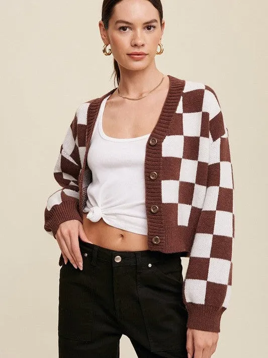 Layer Up in Gingham Button Up Cropped Cardigan