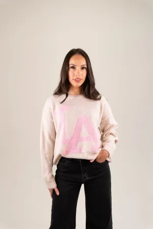 Leah LA Slogan Jumper In Neutral