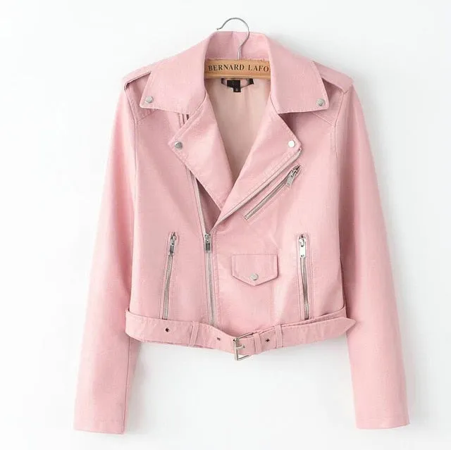 Leather Jackets 2019 Spring Bright Yellow Women   Zipper Leather Coa