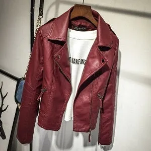 Leather Jackets Autumn Women Black Slim Cool Lady