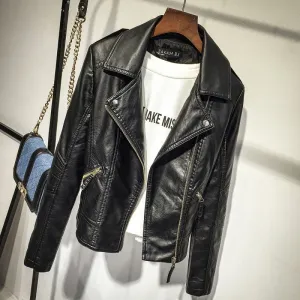 Leather Jackets Autumn Women Black Slim Cool Lady