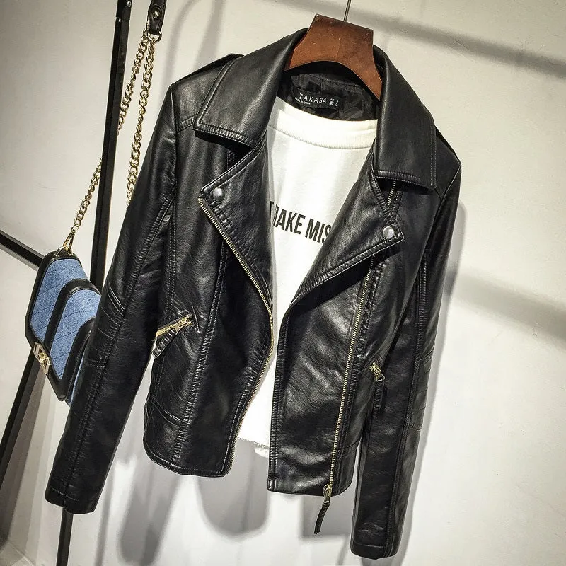 Leather Jackets Autumn Women Black Slim Cool Lady