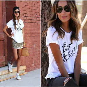 Letters Flower Print Casual Scoop Short Sleeves T-shirts