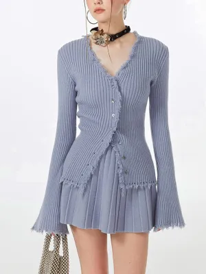 Lilac Raw Hem Trendy Long Sleeve Knit Top
