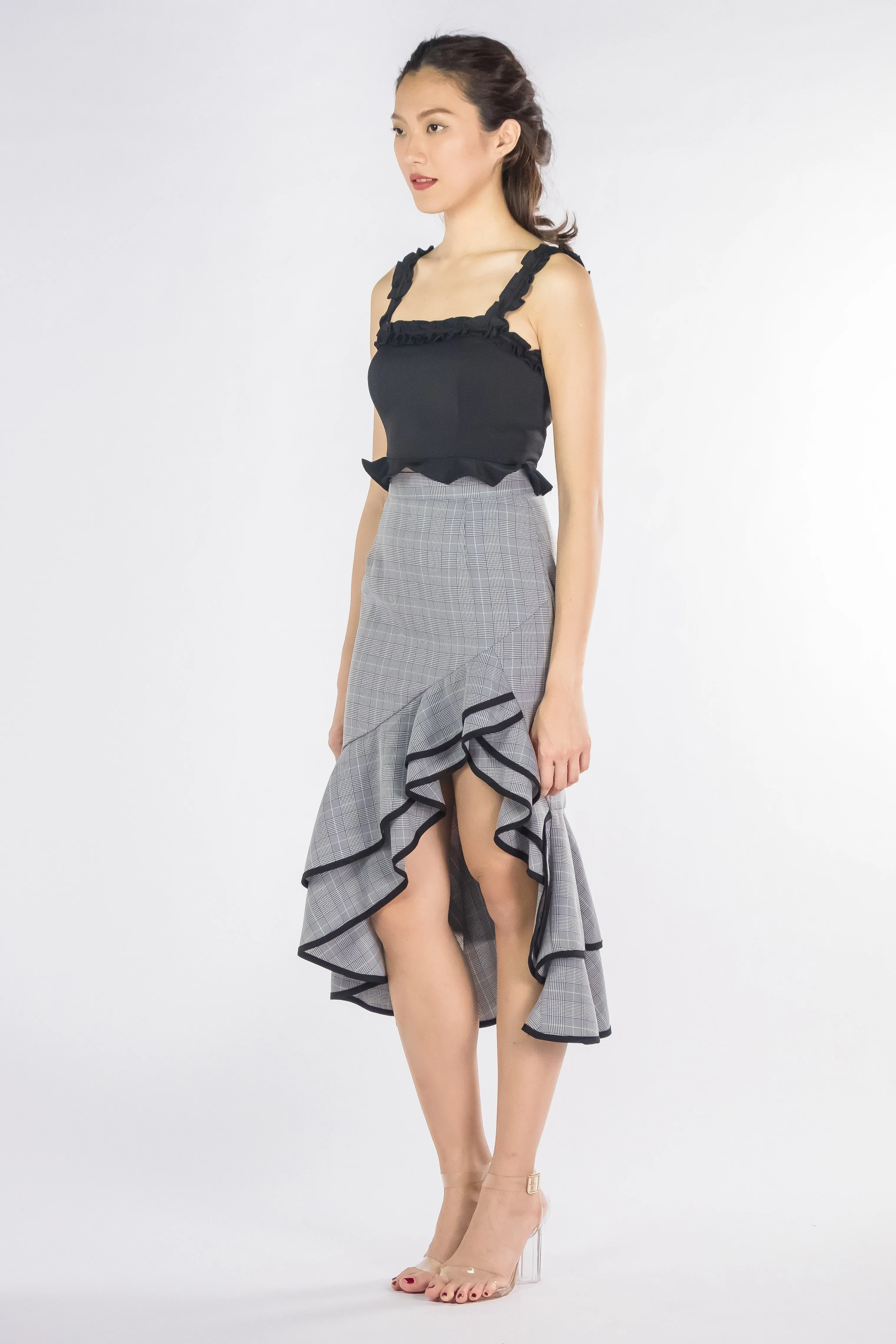 LNR'19 Asymmetrical Ruffle Hem Skirt - Gray