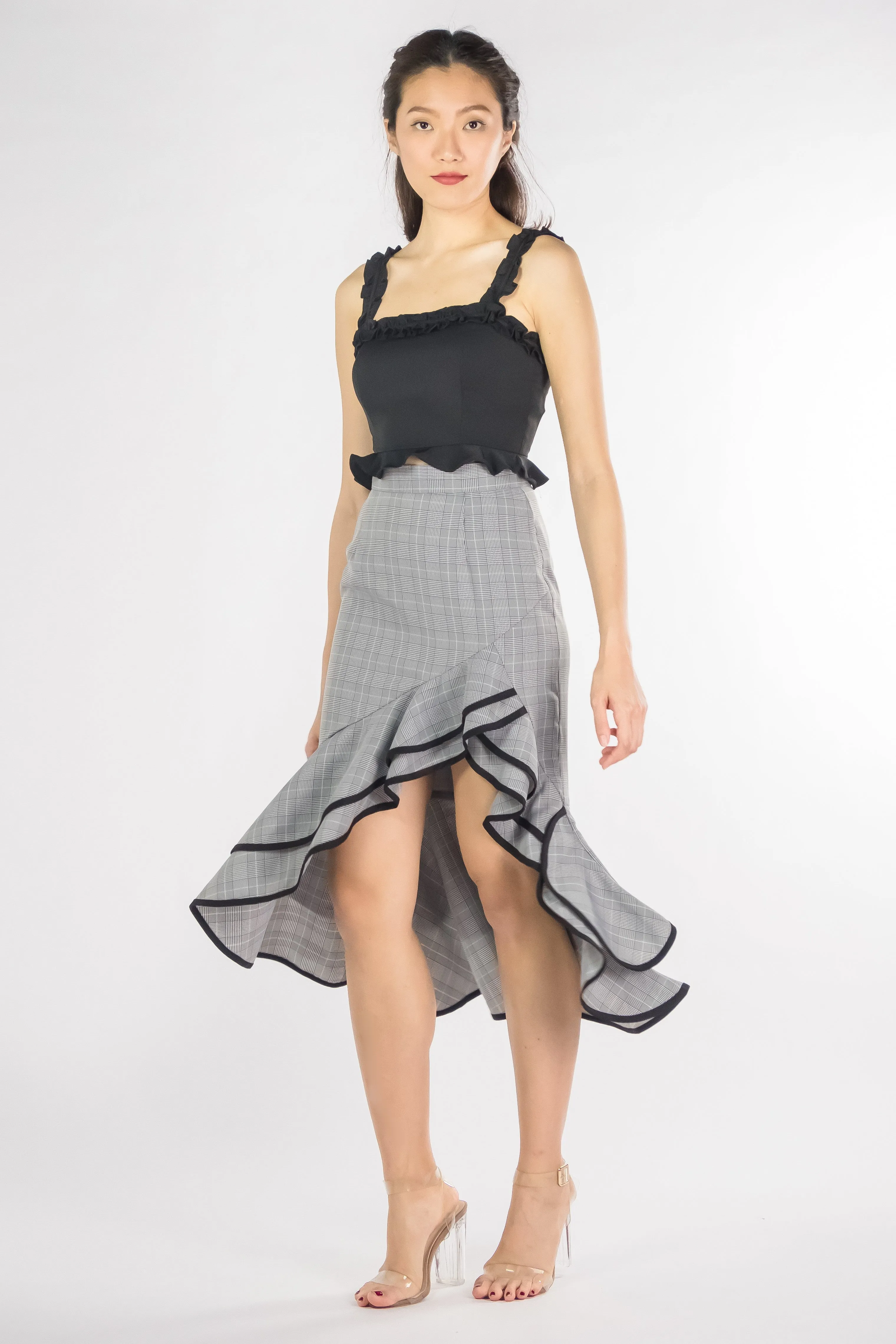 LNR'19 Asymmetrical Ruffle Hem Skirt - Gray