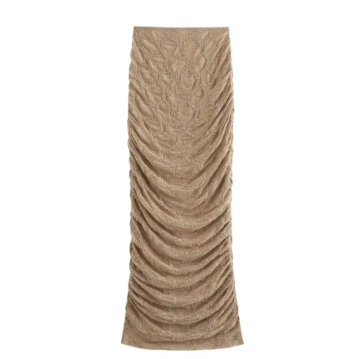 LVSANW TRAFZA Women Elegant Shiny Rhinestone Sexy Backless Single Shoulder Vest Tops Chic Folds Texture Decorate Midi Skirt 2 Piece Set