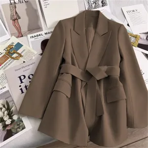 LVSANW Women's Suit Coat With Belt Elegant Casual Blazer Korean Fashion Luxury Jacket Spring Autumn Solid Color Ladies Office Clothing