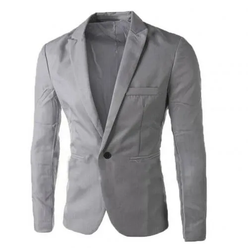 Men Lapel One Button Pockets Blazer Slim Fit Suit