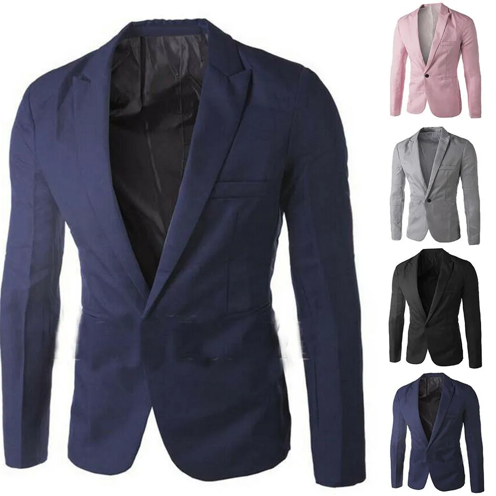Men Lapel One Button Pockets Blazer Slim Fit Suit