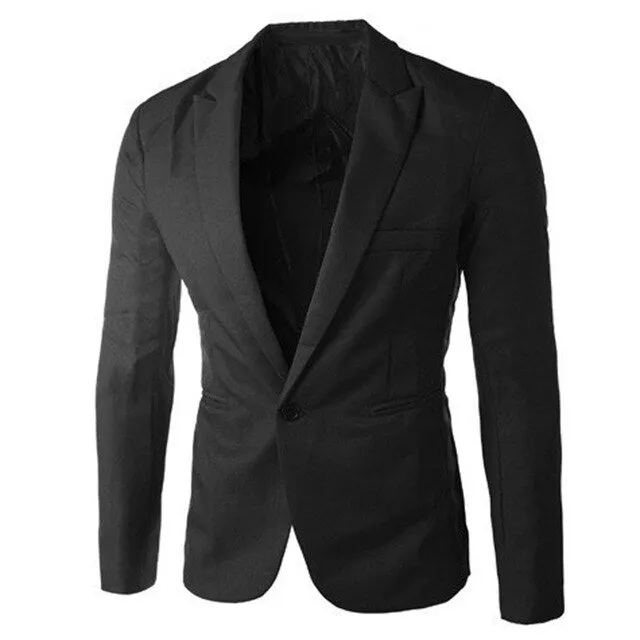 Men Lapel One Button Pockets Blazer Slim Fit Suit