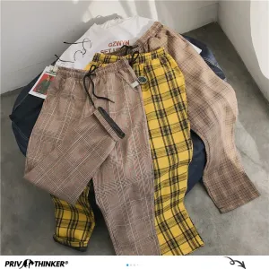 Men Women Korean Black Plaid Casual Pants