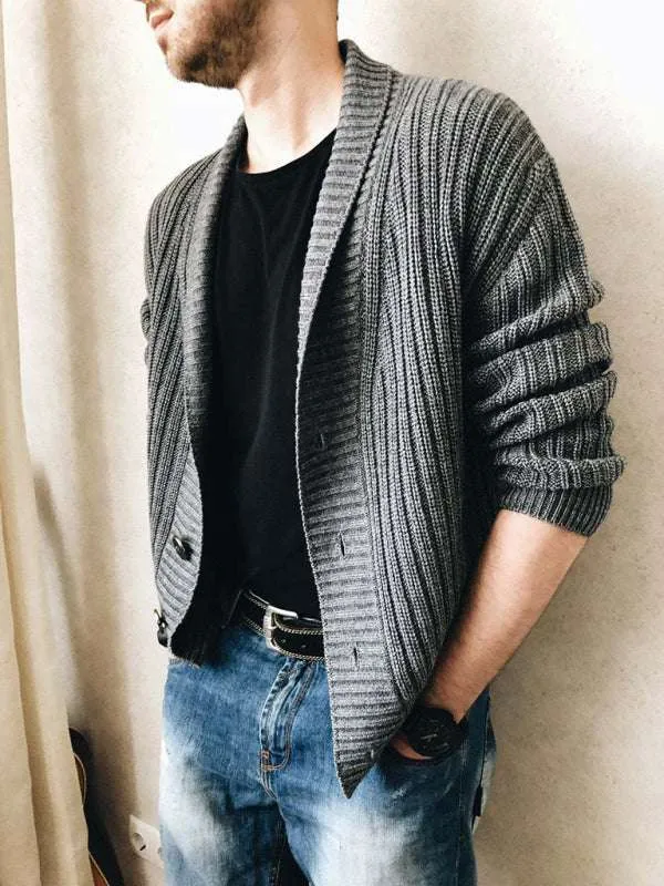 Men's Casual Ribbed Open Front Cardigan