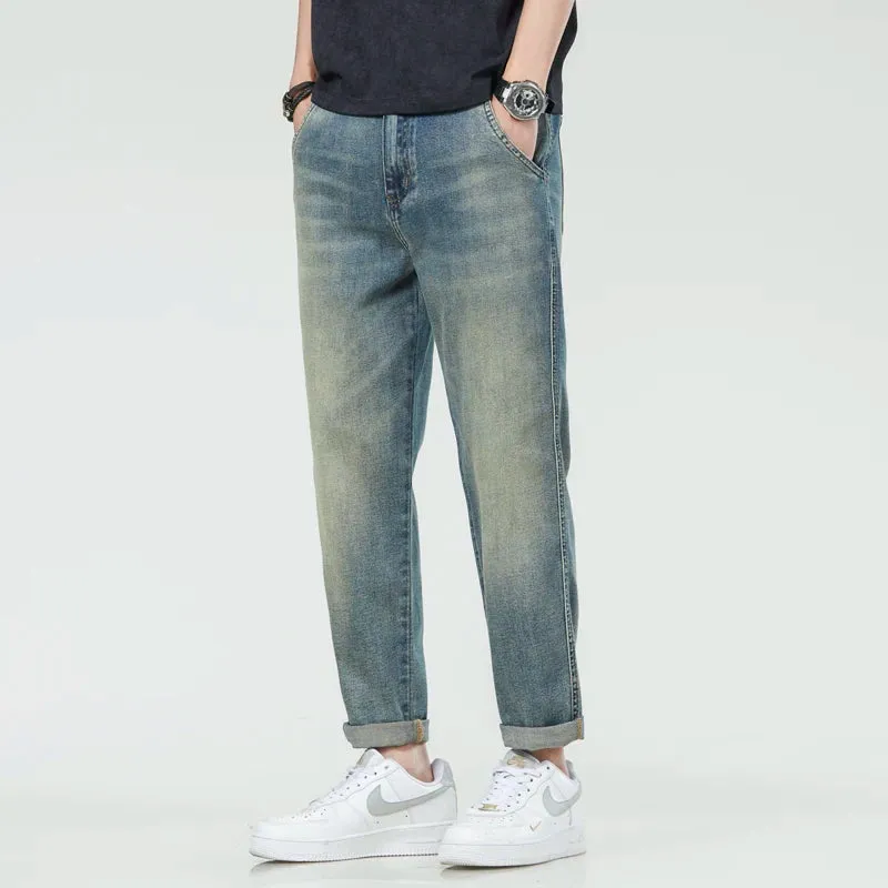 Mens Jeans Brand 2024 Summer Men's Cropped Pants Stretch Casual Men Harem Pants Tapered Fashion Pockets Desinger Streetwear