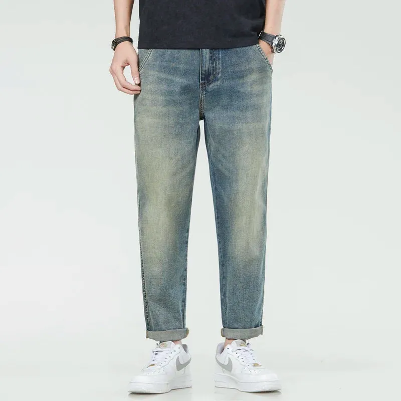 Mens Jeans Brand 2024 Summer Men's Cropped Pants Stretch Casual Men Harem Pants Tapered Fashion Pockets Desinger Streetwear