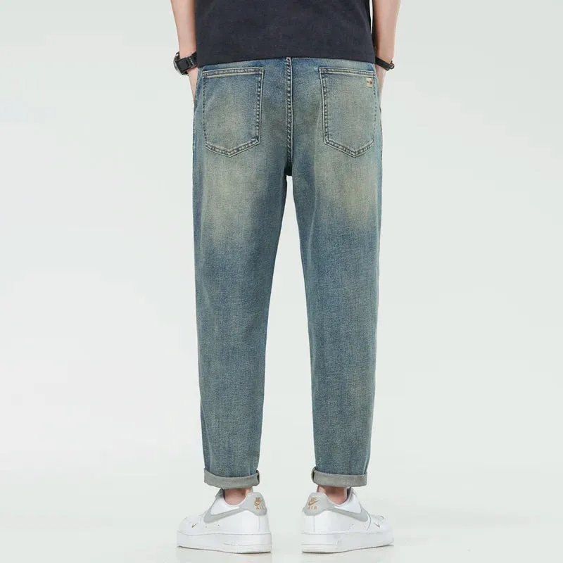 Mens Jeans Brand 2024 Summer Men's Cropped Pants Stretch Casual Men Harem Pants Tapered Fashion Pockets Desinger Streetwear