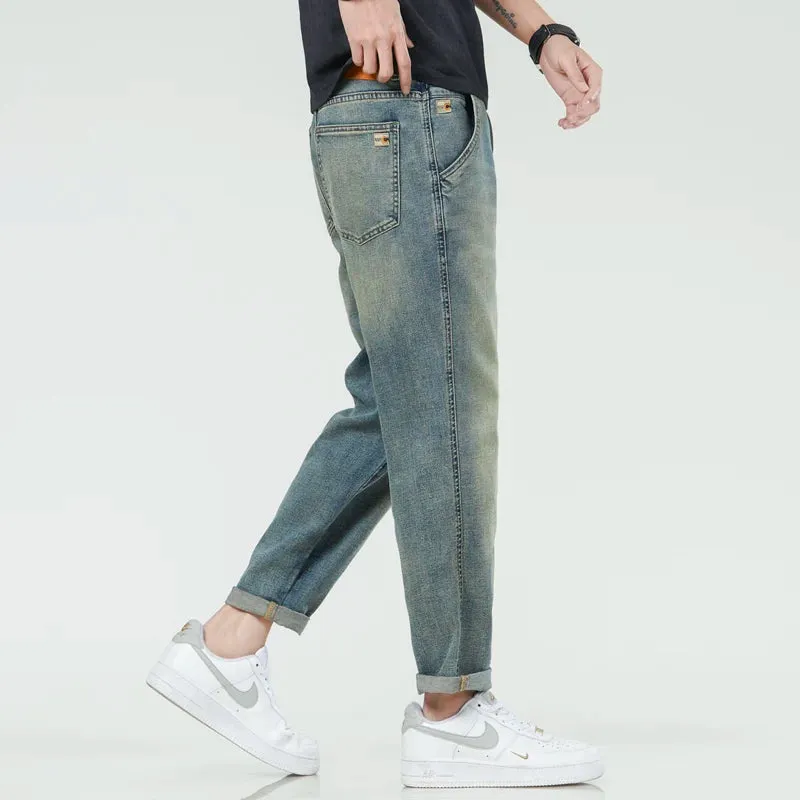 Mens Jeans Brand 2024 Summer Men's Cropped Pants Stretch Casual Men Harem Pants Tapered Fashion Pockets Desinger Streetwear