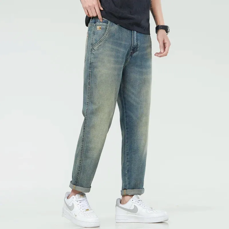 Mens Jeans Brand 2024 Summer Men's Cropped Pants Stretch Casual Men Harem Pants Tapered Fashion Pockets Desinger Streetwear
