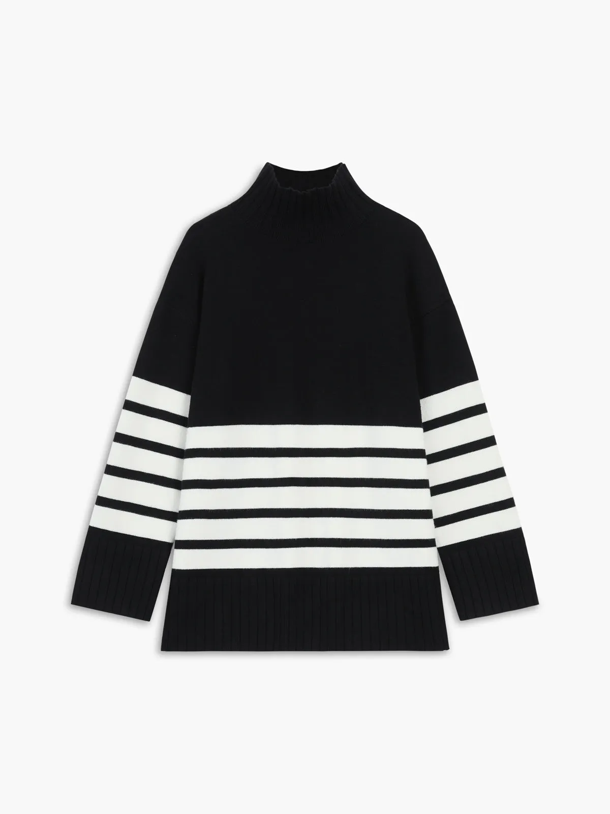 Miss Paris Mock Trendy Neck Stripe Sweater