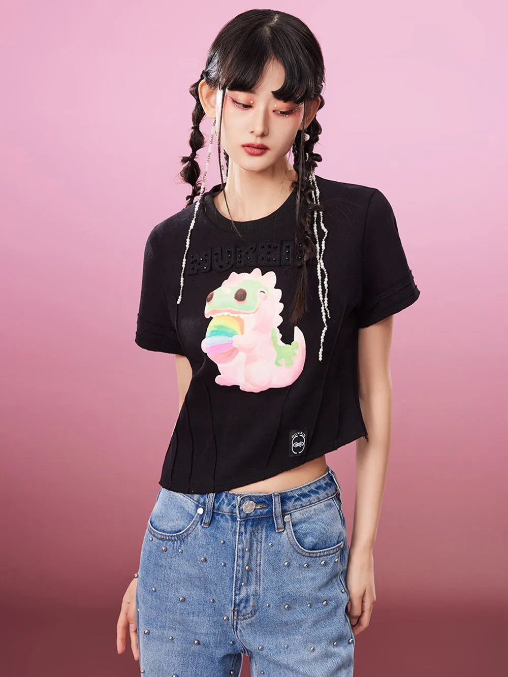 MUKZIN Embroidered Irregular 2-color Casual T-shirts