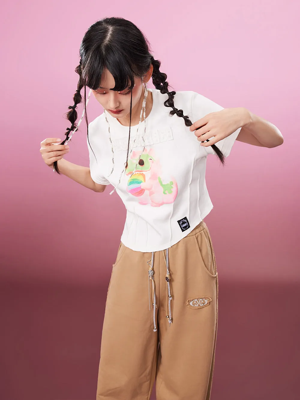 MUKZIN Embroidered Irregular 2-color Casual T-shirts