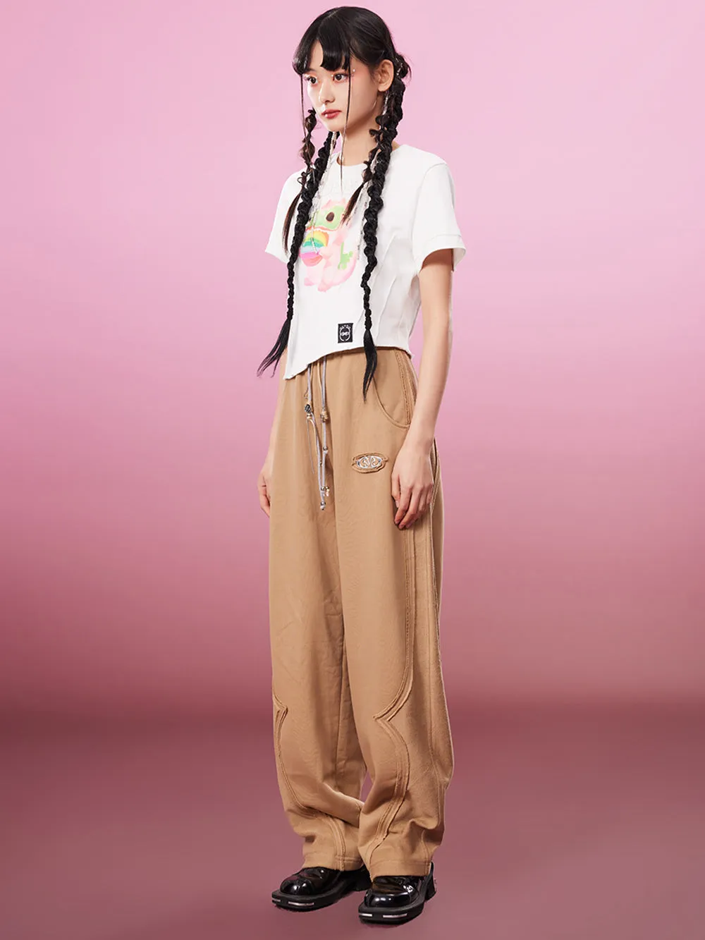MUKZIN Embroidered Irregular 2-color Casual T-shirts