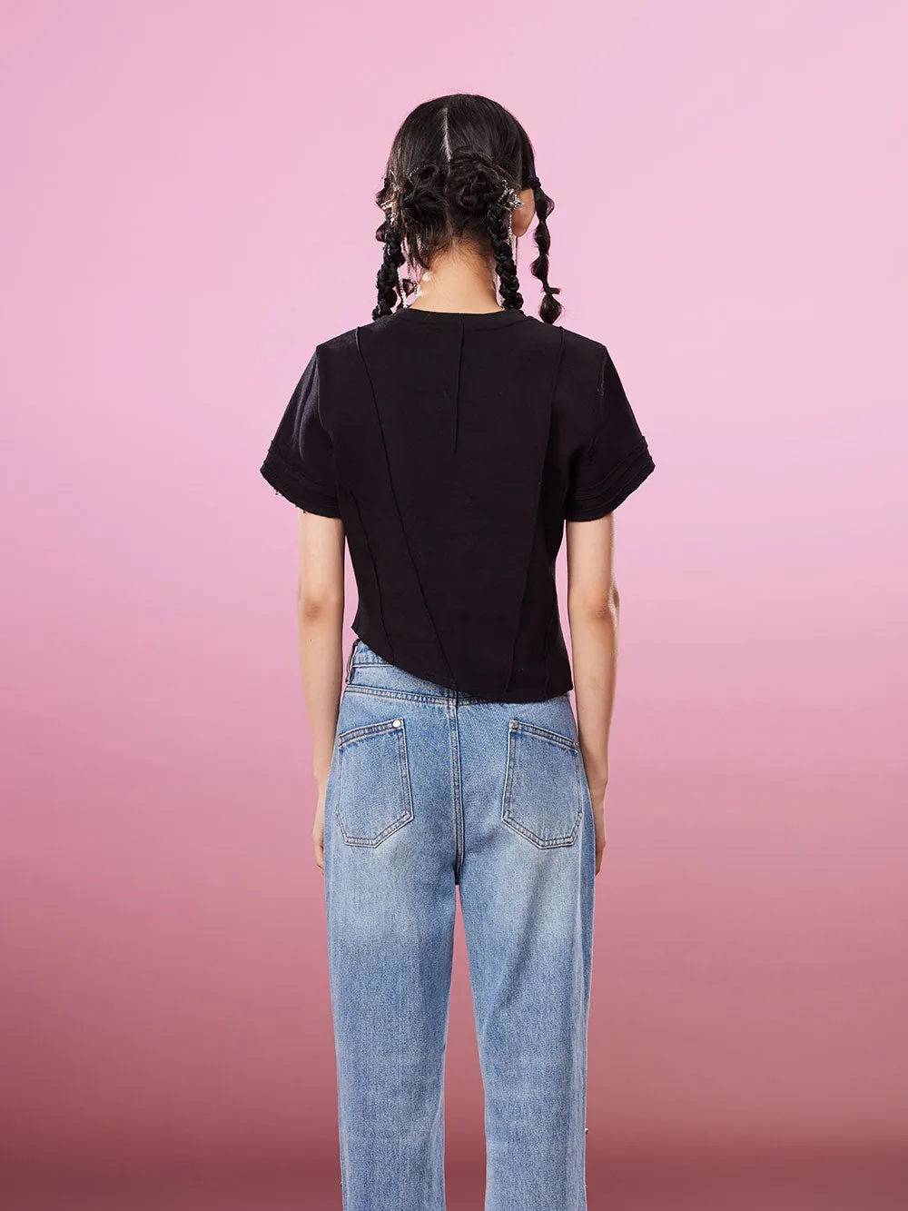 MUKZIN Embroidered Irregular 2-color Casual T-shirts