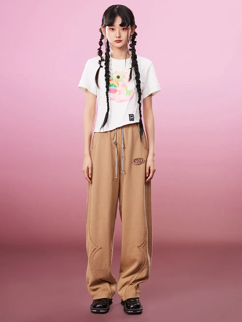 MUKZIN Embroidered Irregular 2-color Casual T-shirts