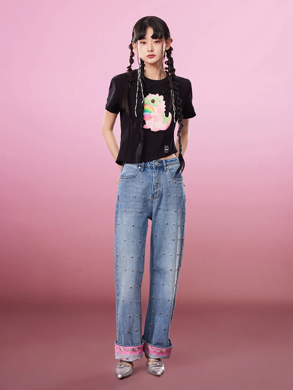 MUKZIN Embroidered Irregular 2-color Casual T-shirts