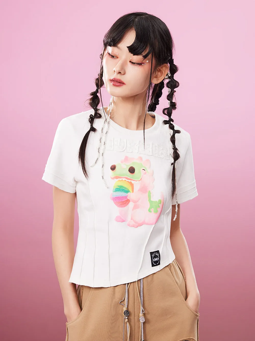 MUKZIN Embroidered Irregular 2-color Casual T-shirts