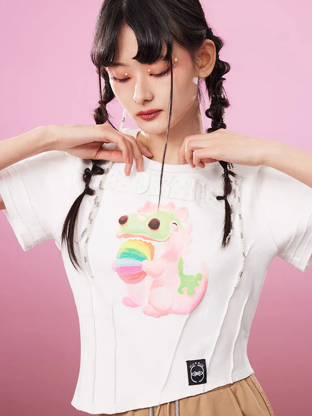 MUKZIN Embroidered Irregular 2-color Casual T-shirts