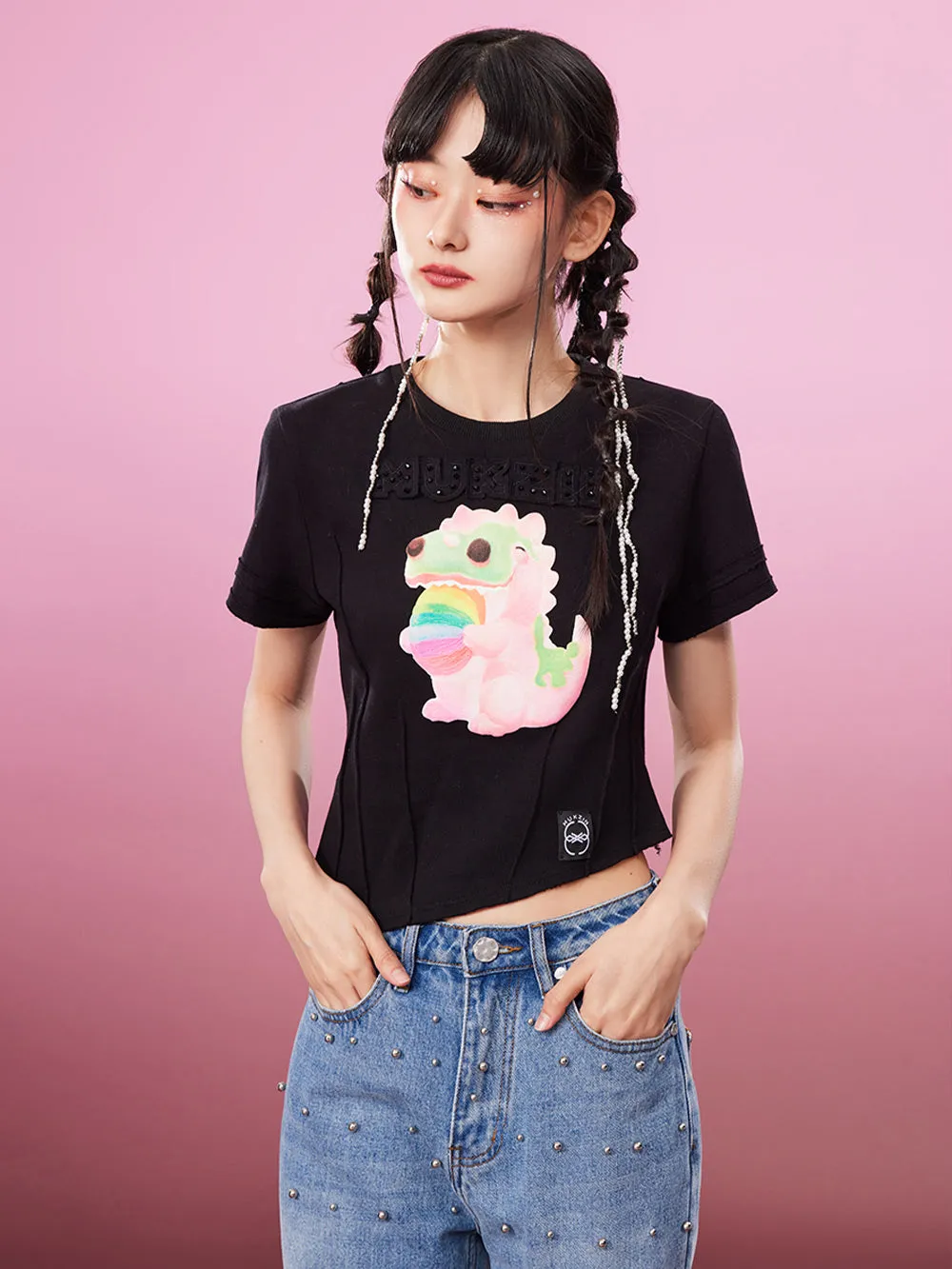 MUKZIN Embroidered Irregular 2-color Casual T-shirts