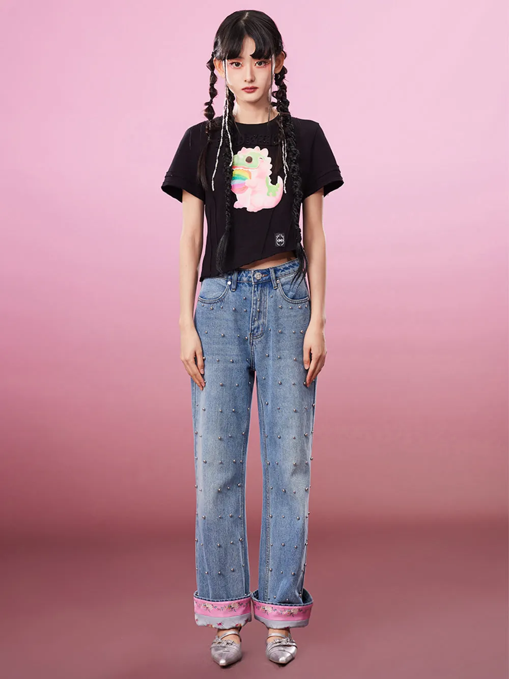 MUKZIN Embroidered Irregular 2-color Casual T-shirts