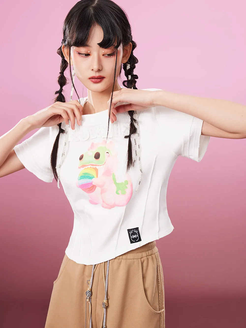 MUKZIN Embroidered Irregular 2-color Casual T-shirts
