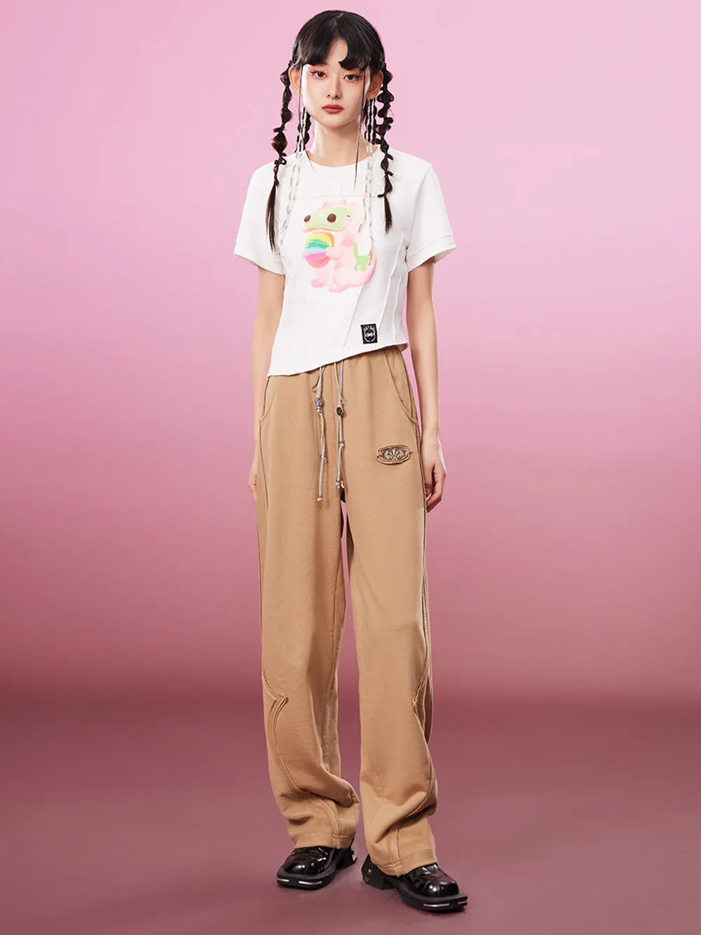 MUKZIN Embroidered Irregular 2-color Casual T-shirts