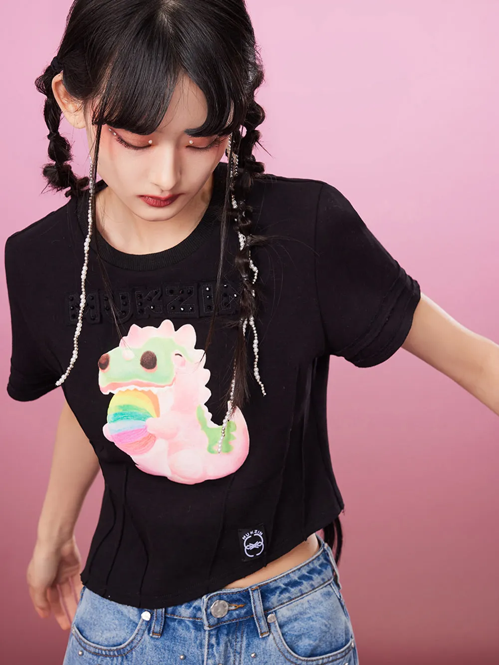 MUKZIN Embroidered Irregular 2-color Casual T-shirts