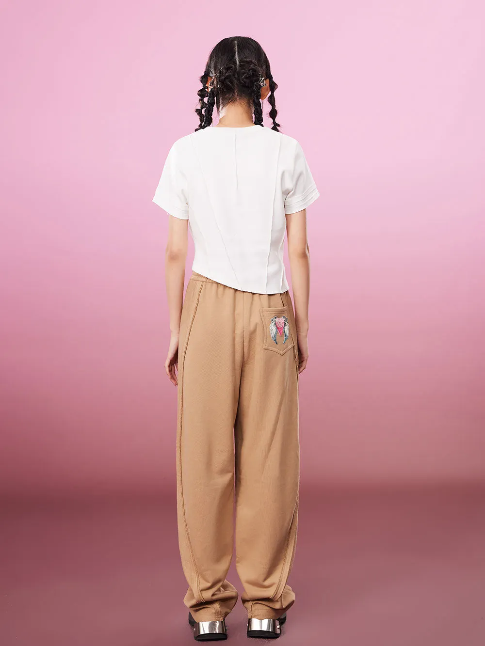 MUKZIN Embroidered Irregular 2-color Casual T-shirts