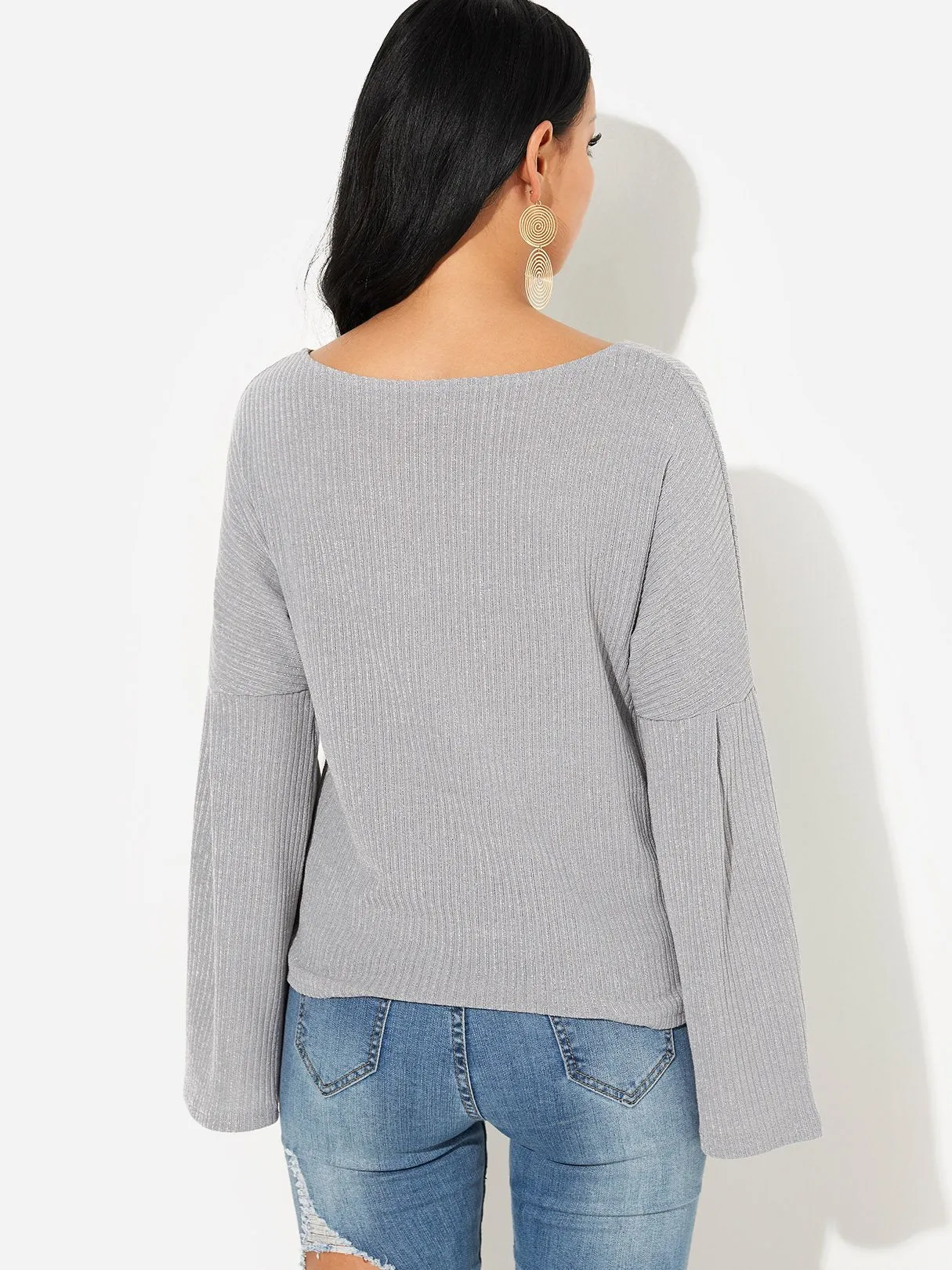 OEM ODM V-Neck Plain Long Sleeve Grey T-Shirts