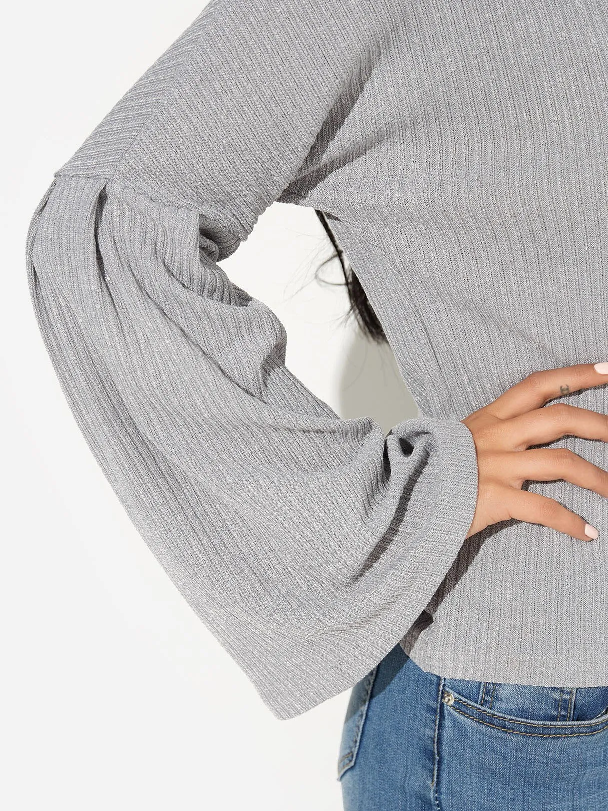 OEM ODM V-Neck Plain Long Sleeve Grey T-Shirts