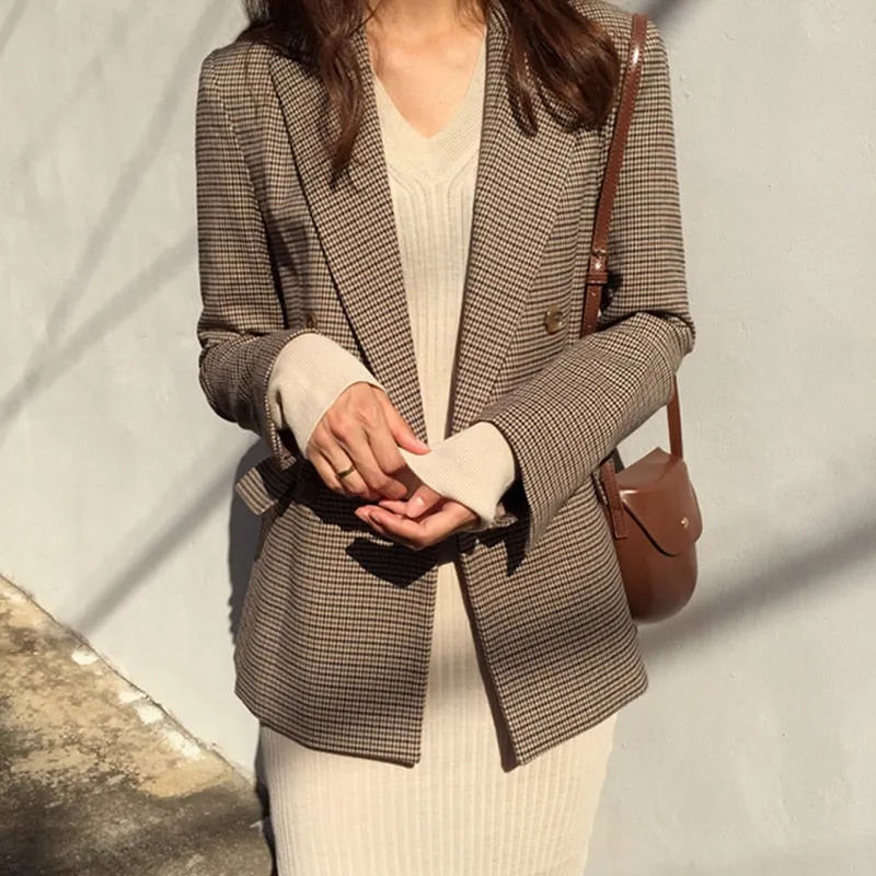 Office Ladies Plaid Blazer Long Sleeve