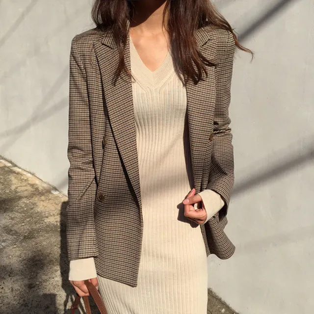 Office Ladies Plaid Blazer Long Sleeve