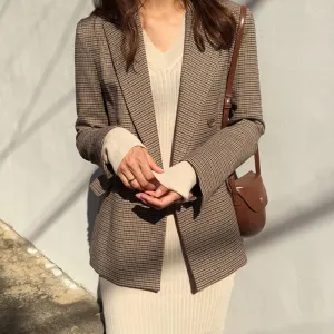 Office Ladies Plaid Blazer Long Sleeve