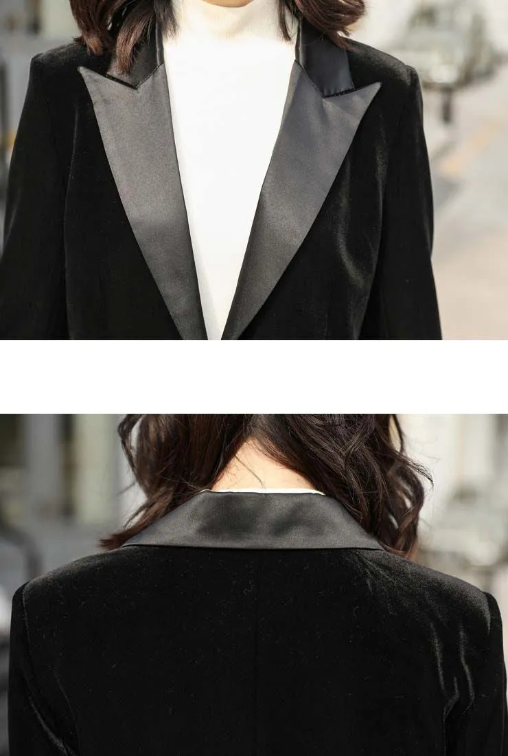 One-Button Velvet Blazer & Wide-Leg Pant Suits