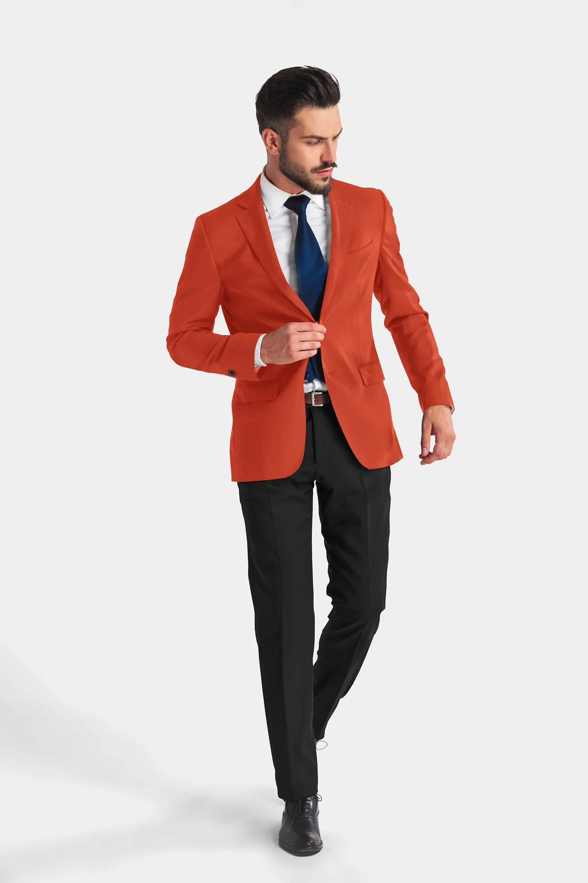 Orange Men's Two Button Dress Party Solid Suit Jacket Notched Lapel Slim Fit Stylish Blazer